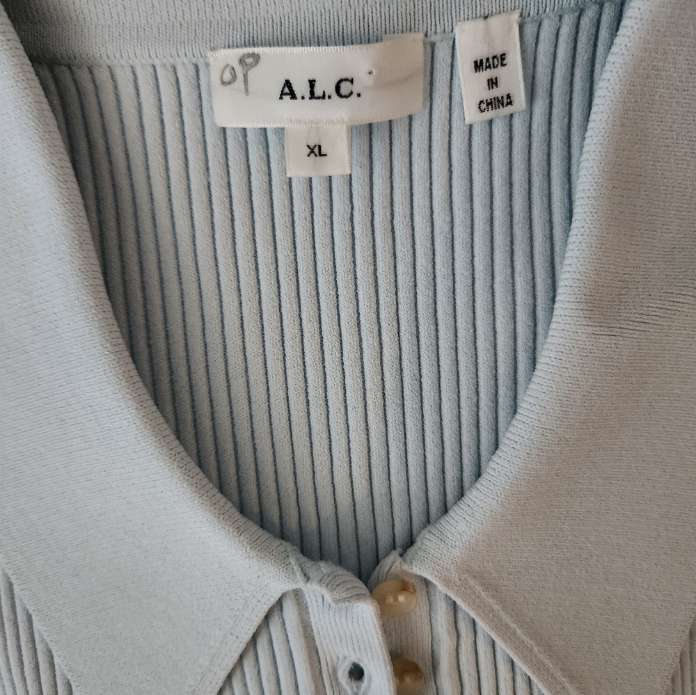 A.L.C. Pale Blue Ribbed Short Sleeve Polo Bodysuit - Picture 5 of 10
